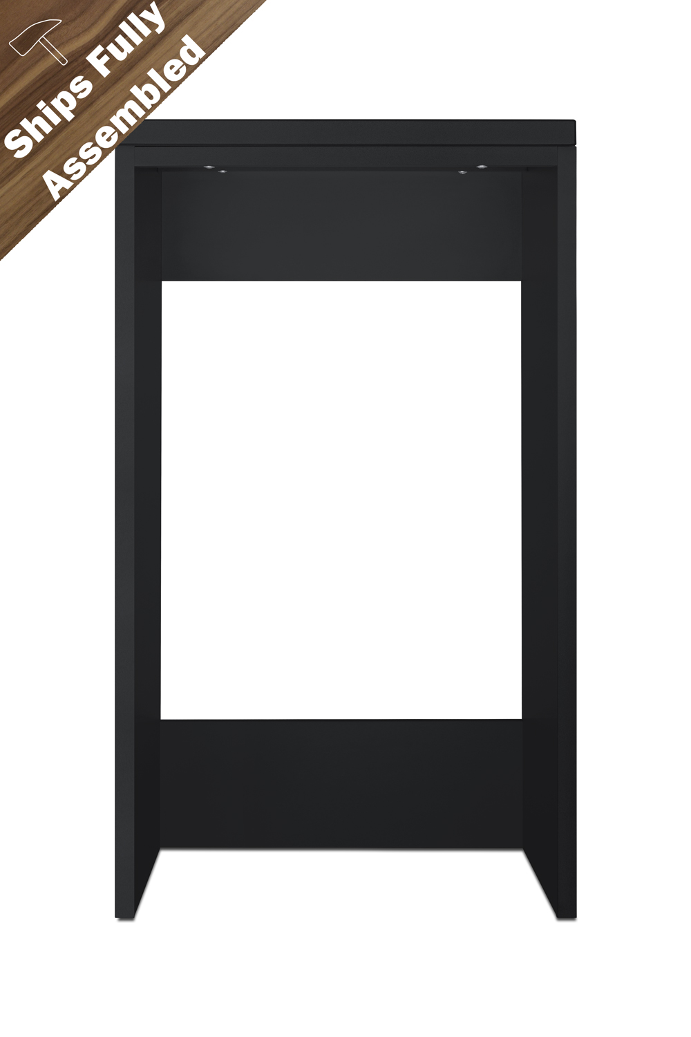 Fully assembled casework cabinet in ADA compliant height and black finish designed to accept an appliance sized under 32.25